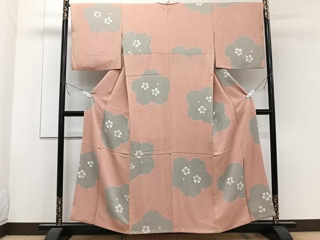 平和屋着物○上質な小紋 型染め 風景花文 鬼しぼ縮緬 正絹