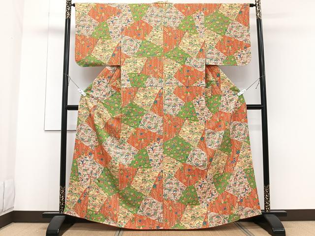 平和屋着物■上質な小紋　型染め　切嵌花唐草文　正絹　逸品　CABB2444xi