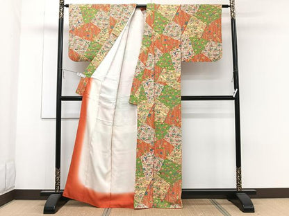 平和屋着物■上質な小紋　型染め　切嵌花唐草文　正絹　逸品　CABB2444xi