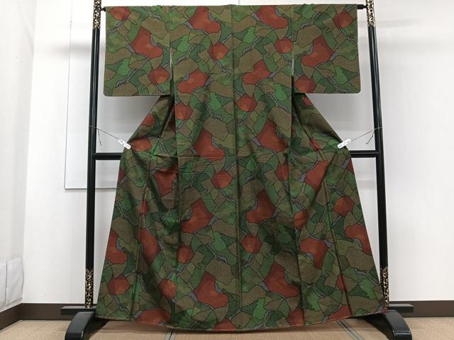 平和屋着物■上質な紬　幾何学文様　正絹　逸品　未使用　CABB2466xi