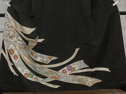 平和屋着物■豪華黒留袖　駒刺繍　鬘帯花丸文　金彩　正絹　逸品　CABB2503xi
