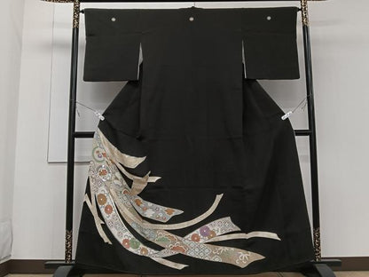 平和屋着物■豪華黒留袖　駒刺繍　鬘帯花丸文　金彩　正絹　逸品　CABB2503xi