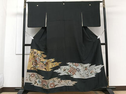 平和屋着物■豪華黒留袖　刺繍　更紗花文　金彩　正絹　逸品　CABB2507xi