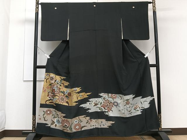 平和屋着物■豪華黒留袖　刺繍　更紗花文　金彩　正絹　逸品　CABB2507xi