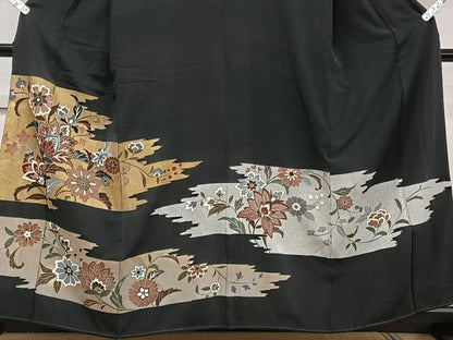 平和屋着物■豪華黒留袖　刺繍　更紗花文　金彩　正絹　逸品　CABB2507xi