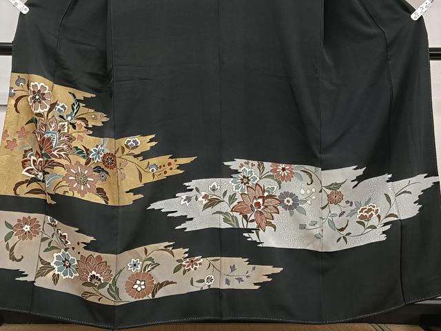 平和屋着物■豪華黒留袖　刺繍　更紗花文　金彩　正絹　逸品　CABB2507xi