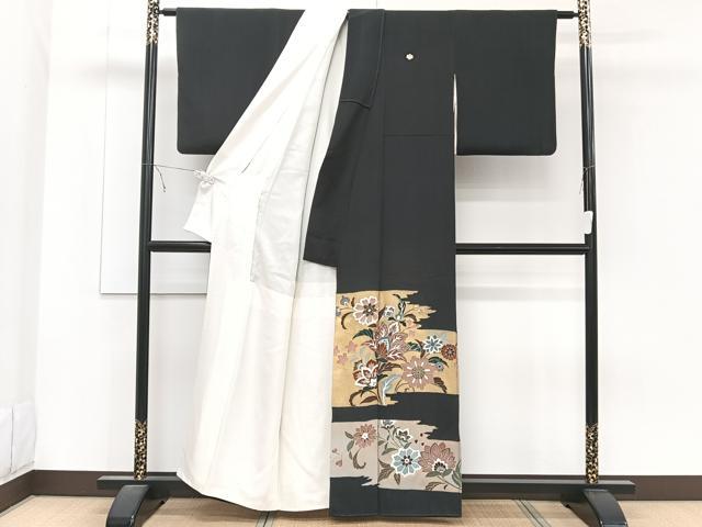 平和屋着物■豪華黒留袖　刺繍　更紗花文　金彩　正絹　逸品　CABB2507xi