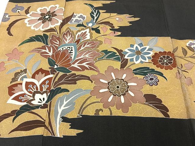 平和屋着物■豪華黒留袖　刺繍　更紗花文　金彩　正絹　逸品　CABB2507xi