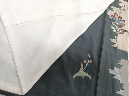 平和屋着物■豪華黒留袖　刺繍　更紗花文　金彩　正絹　逸品　CABB2507xi