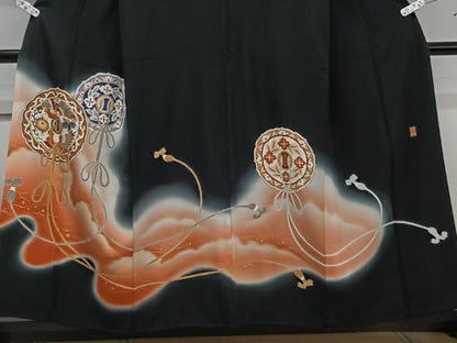 平和屋着物■豪華黒留袖 作家物 絵皿花鳥文 暈し染め 金銀彩 正絹 逸品 CABB2527xi