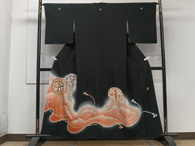 平和屋着物■豪華黒留袖 作家物 絵皿花鳥文 暈し染め 金銀彩 正絹 逸品 CABB2527xi
