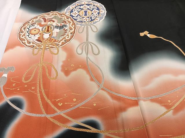 平和屋着物■豪華黒留袖 作家物 絵皿花鳥文 暈し染め 金銀彩 正絹 逸品 CABB2527xi