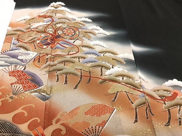平和屋着物■豪華黒留袖 駒刺繍 花鼓文 金彩 正絹 逸品 CABB2538xi