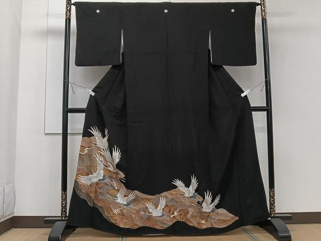 平和屋着物■豪華黒留袖　刺繍　飛鶴文　金彩　正絹　逸品　CABB2540xi