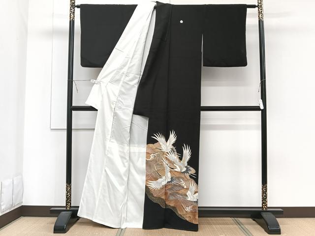 平和屋着物■豪華黒留袖　刺繍　飛鶴文　金彩　正絹　逸品　CABB2540xi