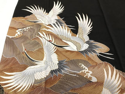 平和屋着物■豪華黒留袖　刺繍　飛鶴文　金彩　正絹　逸品　CABB2540xi