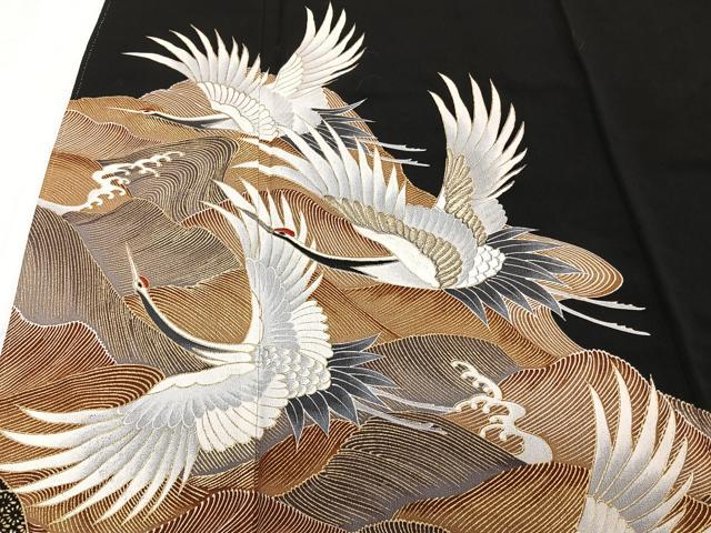 平和屋着物■豪華黒留袖　刺繍　飛鶴文　金彩　正絹　逸品　CABB2540xi