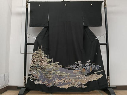 平和屋着物■豪華黒留袖　友禅　作家物　風景文　暈し染め　正絹　逸品　CABB2574xi