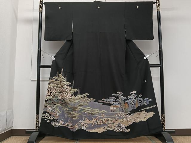 平和屋着物■豪華黒留袖　友禅　作家物　風景文　暈し染め　正絹　逸品　CABB2574xi
