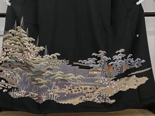 平和屋着物■豪華黒留袖　友禅　作家物　風景文　暈し染め　正絹　逸品　CABB2574xi