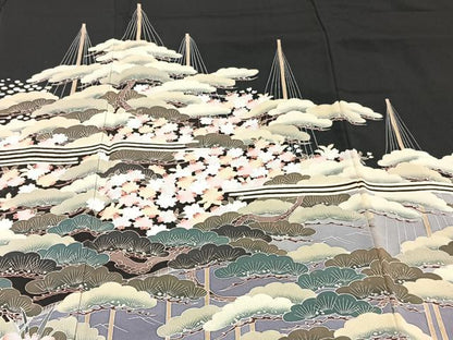 平和屋着物■豪華黒留袖　友禅　作家物　風景文　暈し染め　正絹　逸品　CABB2574xi