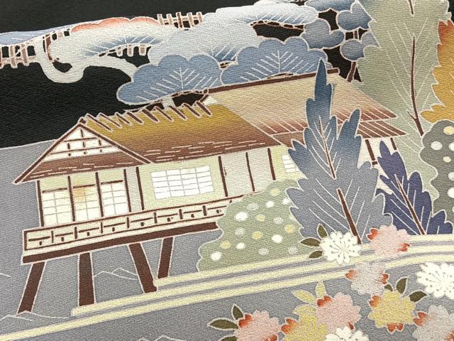 平和屋着物■豪華黒留袖　友禅　作家物　風景文　暈し染め　正絹　逸品　CABB2574xi