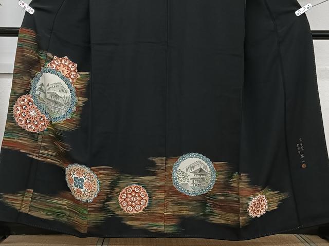 平和屋着物■豪華黒留袖　作家物　手描き　京百景　金閣寺　憲山　暈し染め　金彩　正絹　逸品　CABB2579xi