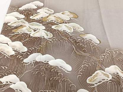 平和屋着物■豪華色留袖 手描き 刺繍 立波松文 暈し染め 金銀彩 正絹 逸品 CABB2656xi