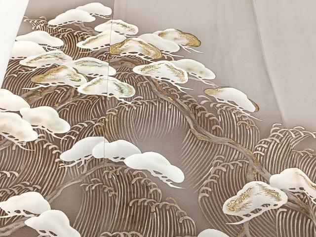 平和屋着物■豪華色留袖 手描き 刺繍 立波松文 暈し染め 金銀彩 正絹 逸品 CABB2656xi
