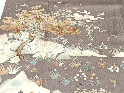 平和屋着物■豪華色留袖 刺繍 花蝶文 金彩 正絹 逸品 CABB2731xi
