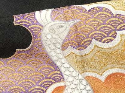 平和屋着物■豪華黒留袖 駒刺繍 孔雀花文 金彩 正絹 逸品 CABB2784xi