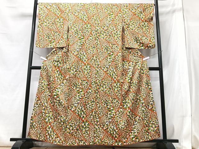 平和屋着物■上質な小紋　切嵌舞花文　正絹　逸品　CABB2867xe