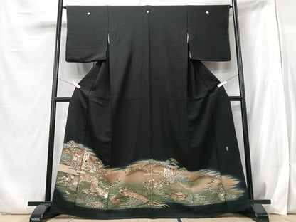 平和屋着物■豪華黒留袖　萬寿染　御所車花文　暈し染め　金彩　正絹　逸品　CABB2873xe