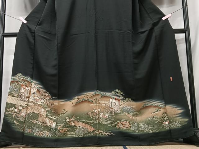 平和屋着物■豪華黒留袖　萬寿染　御所車花文　暈し染め　金彩　正絹　逸品　CABB2873xe