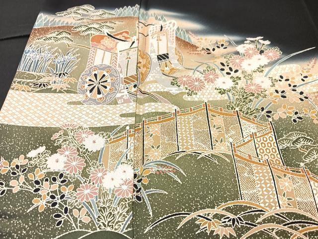 平和屋着物■豪華黒留袖　萬寿染　御所車花文　暈し染め　金彩　正絹　逸品　CABB2873xe