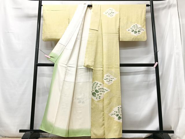 平和屋着物■訪問着　絞り　松皮菱花文　藤　正絹　逸品　CABB2927xe