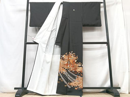 平和屋着物■豪華黒留袖　駒刺繍　御所車宝尽くし花文　金彩　正絹　逸品　CABB2950xe