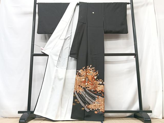 平和屋着物■豪華黒留袖　駒刺繍　御所車宝尽くし花文　金彩　正絹　逸品　CABB2950xe