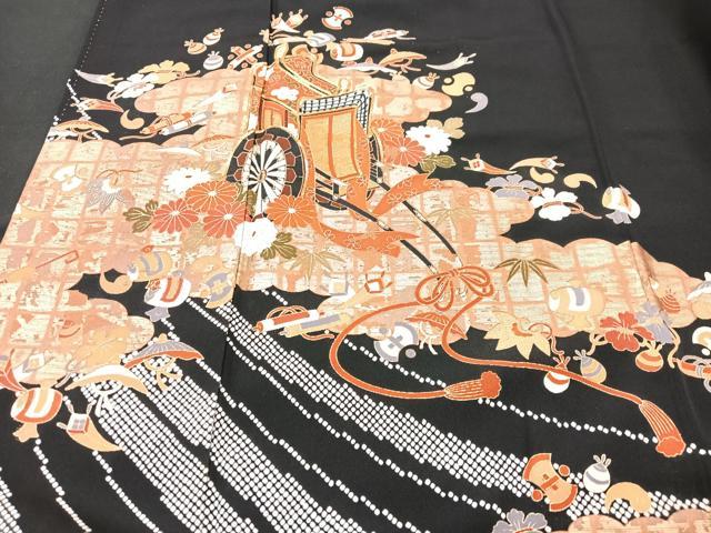 平和屋着物■豪華黒留袖　駒刺繍　御所車宝尽くし花文　金彩　正絹　逸品　CABB2950xe