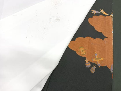 平和屋着物■豪華黒留袖　駒刺繍　御所車宝尽くし花文　金彩　正絹　逸品　CABB2950xe