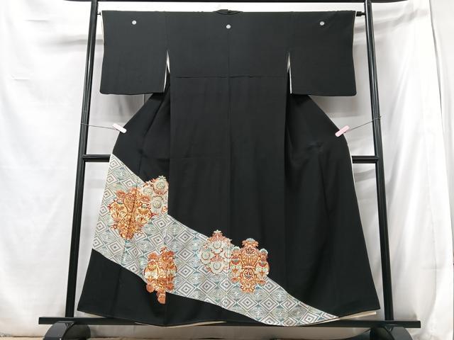 平和屋着物■豪華黒留袖 駒刺繍 更紗飾花文 鶴 金彩 正絹 逸品 CABB2984xe