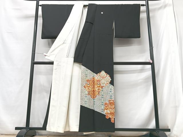 平和屋着物■豪華黒留袖 駒刺繍 更紗飾花文 鶴 金彩 正絹 逸品 CABB2984xe