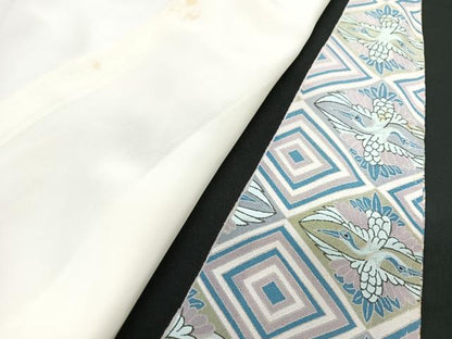 平和屋着物■豪華黒留袖 駒刺繍 更紗飾花文 鶴 金彩 正絹 逸品 CABB2984xe