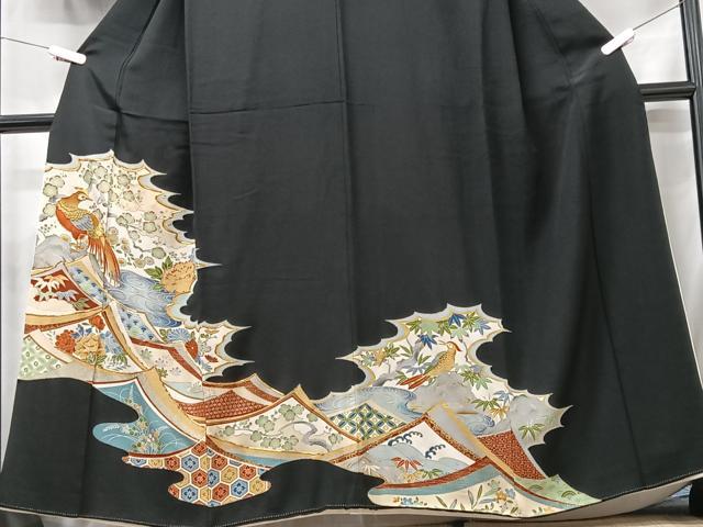 平和屋着物■豪華黒留袖　駒刺繍　花鳥文　金彩　正絹　逸品　CABB3112xe
