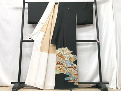 平和屋着物■豪華黒留袖　駒刺繍　花鳥文　金彩　正絹　逸品　CABB3112xe