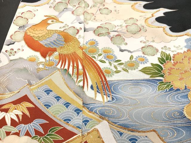 平和屋着物■豪華黒留袖　駒刺繍　花鳥文　金彩　正絹　逸品　CABB3112xe