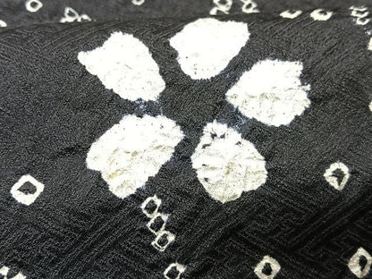 平和屋着物●訪問着 絞り 立波枝花文 黒地 正絹 逸品 CABB3190xe