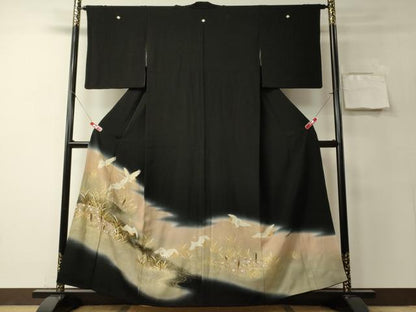 平和屋着物■豪華黒留袖　刺繍　飛鶴流水文　暈し染め　金彩　正絹　逸品　CABB3202oy