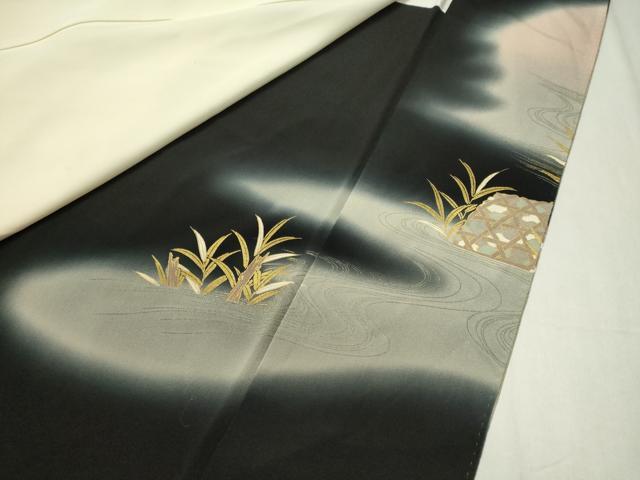 平和屋着物■豪華黒留袖　刺繍　飛鶴流水文　暈し染め　金彩　正絹　逸品　CABB3202oy