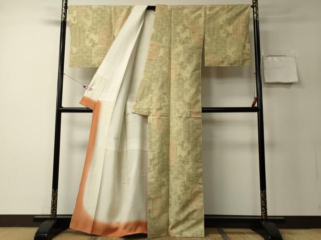 平和屋着物■上質な紬　吉祥草花文　正絹　逸品　CABB3222oy